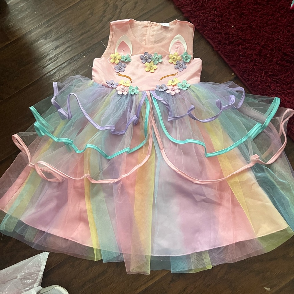Unicorn rainbow dress size 5/6.  BRAND NEW!  NEVER WORN!!!!